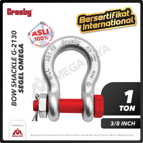 Bow Shackle Omega G2130 1 Ton - 3/8" CROSBY Segel Bolt Type
