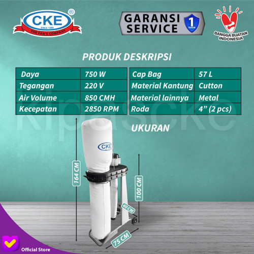 [EZM.0100148] Mesin Dust Collector Single Bag 1HP 750W 220V 57L Alat Penghisap Debu