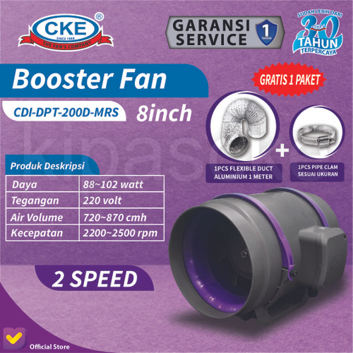 [EZM.0100157] Inline Duct Booster Fan Plastik 8" Inch Kipas Hisap Ventilasi 2 Speed