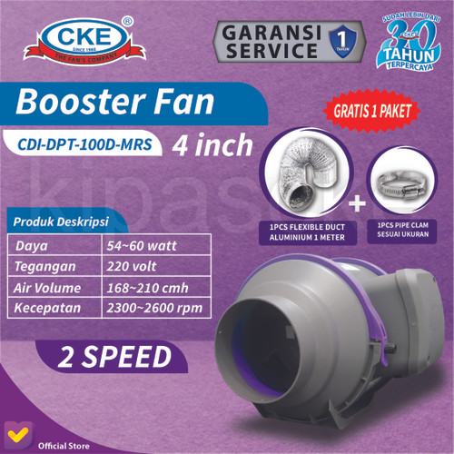 [EZM.0100159] Inline Duct Booster Fan Plastik 4" Inch Kipas Hisap Ventilasi 2 Speed