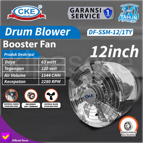 [EZM.0100176] 12" Inch Mini Inline Duct Fan Metal Stainless Air Booster Exhaust Fan