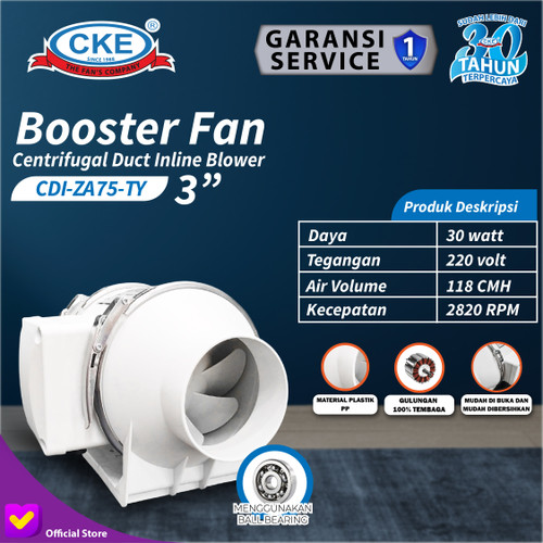 [EZM.0100185] Inline Duct Fan Plastik 3" Inch Kipas Booster Ventilasi Extractor Fan