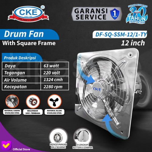 [EZM.0100186] Exhaust Fan Stainless 12" Inch Duct Booster Fan Plafon Dinding Besi