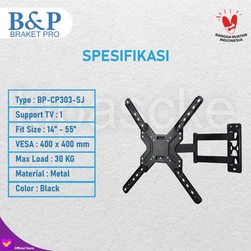 [EZM.0100206] Bracket Braket TV LC LED Wall Mount 14" - 55" Inch Tilt Swivel 180