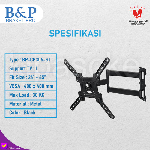 [EZM.0100207] Bracket Braket Wall TV Swivel Tilt 32 40 42 43 46 47 49 50 52 55 Inch