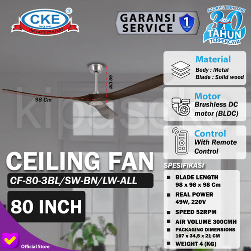 [EZM.0100246] Kipas Angin Gantung Plafon Kayu 80 Inch Ceiling Fan Hias 80" Dark Wood