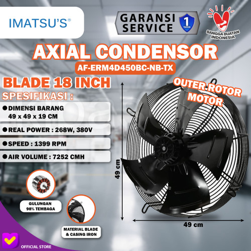 [EZM.0100256] Axial Fan 18 Inch 380V Fan Condensor Fan Chiller Kipas Condenser 18”