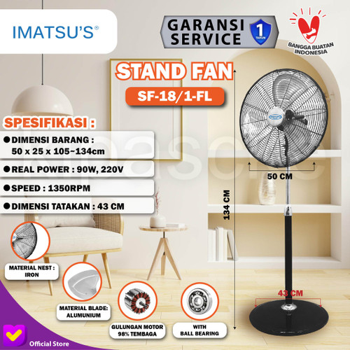 [EZM.0100257] Stand Fan Kipas Angin Berdiri 18 Inch Besi Kipas Angin Tornado 18"