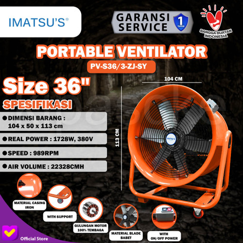 [EZM.0100258] Portable Ventilator / Blower / Exhaust 36" Inch Kipas Drum Blower Fan
