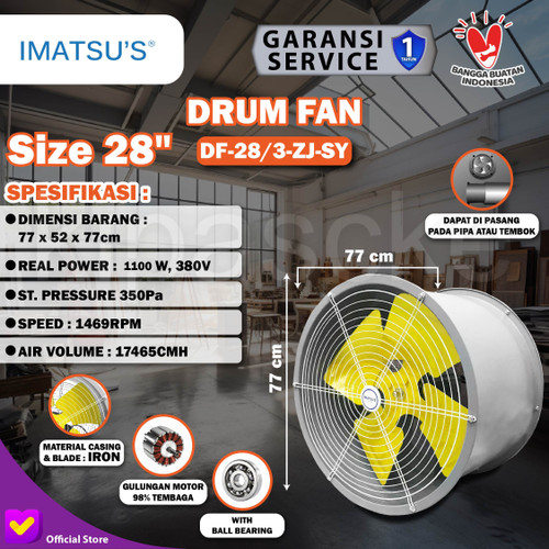 [EZM.0100268] Drum Fan Low Noise 28 Inch 380V Axial Drum Fan Tabung 28" Ball Bearing