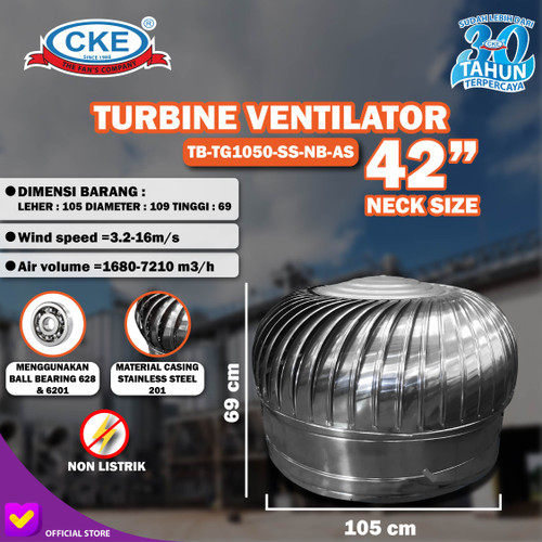 [EZM.0101410] Turbin Ventilator 42 Inch Exhaust Roof Ventilasi Atap Ruangan Turbine