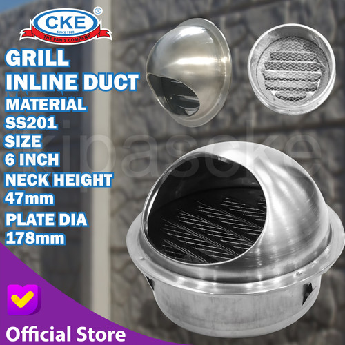 [EZM.0100321] Grill Penutup Inline Duct Booster Fan Stainless Steel 201 Air Vent Cap
