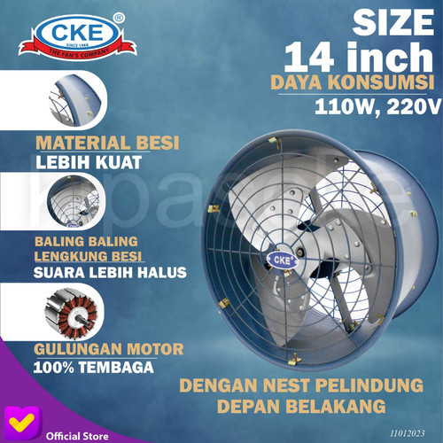 [EZM.0100504] Drum Fan Extra Low Noise 14" Exhaust Drum Kipas Aksial Blower Axial