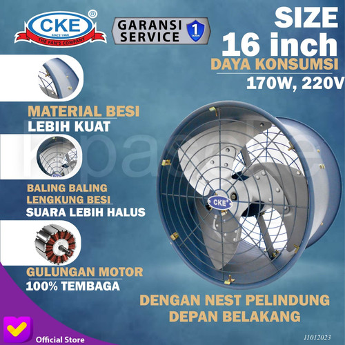 [EZM.0100506] Drum Fan Extra Low Noise 16" Exhaust Drum Fan Blower Axial/Aksial CKE
