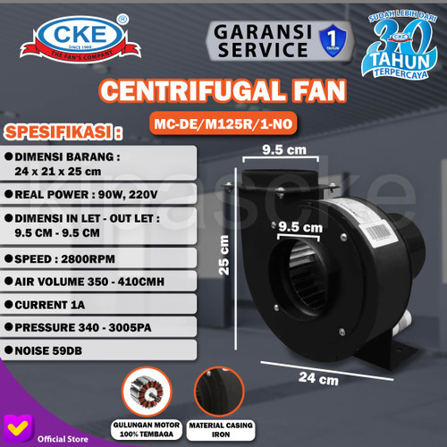 [EZM.0101522] Centrifugal Blower Fan Keong Hisap 5" 90 watt Centrifugal DE 125