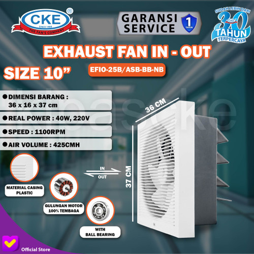 [EZM.0100558] Wall Exhaust/Hexos/Heksos Fan Dinding 10 Inch CKE