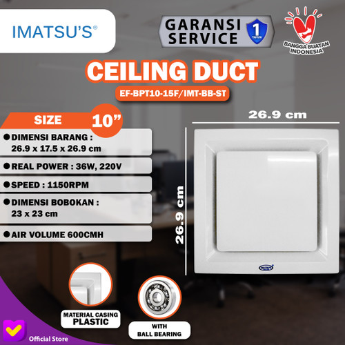 [EZM.0100567] Exhaust Fan Plafon 10 Inch Penghisap Udara Hexos Plafon Ducting