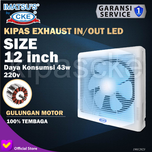 [EZM.0100574] Exhaust fan/Hexos Dinding (12 INCH) Dengan LED Exhaust In Out