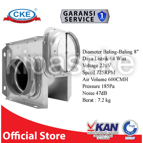 [EZM.0100677] Exhaust Fan Mini Sirocco Sudut Tabung Industrial 8" inline Duct CKE