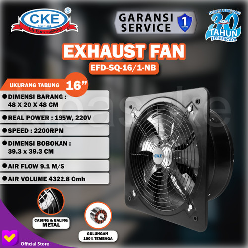 [EZM.0101620] Hexos Dinding CKE 16 Inch Blower Dapur Blower Duct Fan Kipas Booster