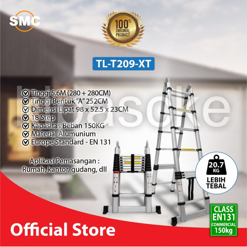 [EZM.0101627] Tangga Lipat Aluminium Teleskopik 2.8+2.8 = 5.6M Double Ladder