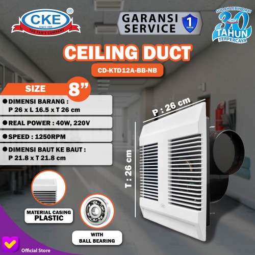 [EZM.0100863] EXHAUST CEILING KTD-12A BALL BEARING 8 INCH 40W PLAFON RUMAH