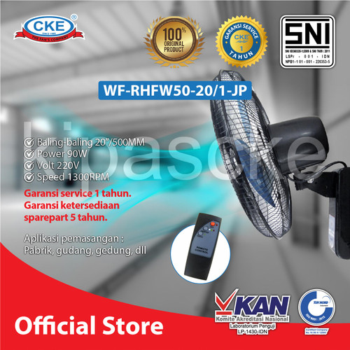 [EZM.0101739] Wall Fan CKE Type RHFW50 REMOTE 20 Inch 220V 90W Kipas Dinding