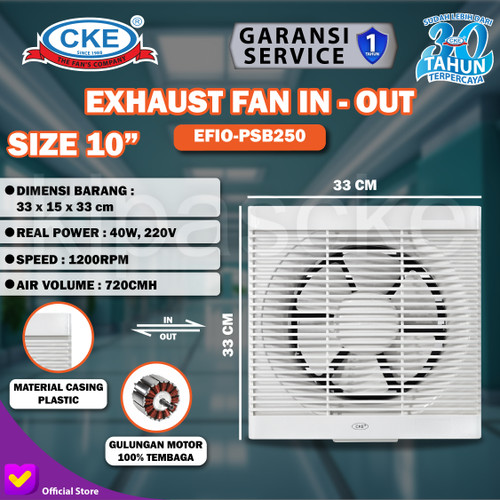 [EZM.0100901] EXHAUST FAN SHUTTER CKE EFIO-PSB250 10INCH 220V EKSOS IN OUT