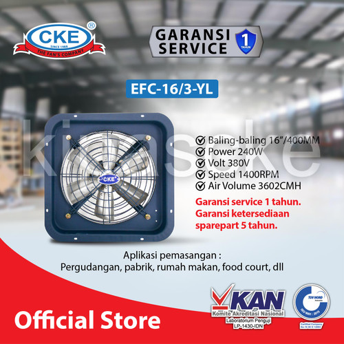 [EZM.0101149] CKE Exhaust Fan EFC-YL 16 Inch 380V Exhaust Dinding Blower Gedung