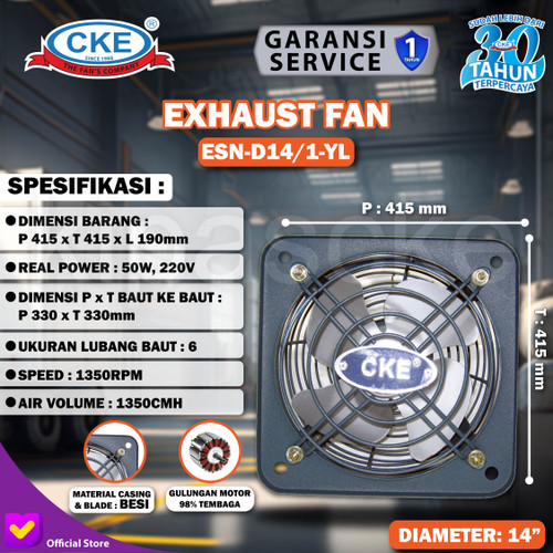 [EZM.0101161] CKE Exhaust Fan Standard DBN ESN-D14 1-YL 14 Inch Exhaust Dinding Kipa