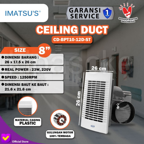 [EZM.0101190] Ceiling Duct CKE CD-BPT10-12D-ST 8 Inch Eksos Plafon Blower Toilet
