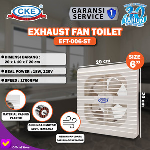 [EZM.0101191] Exhaust Fan Toilet CKE EFT-006-ST 6 Inch Eksos Dinding Blower Gedung