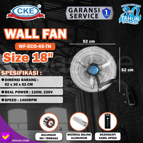 [EZM.0101214] CKE Wall Fan WF-ECO-45-TH 18 Inch Kipas Angin Dinding Tembok Industri