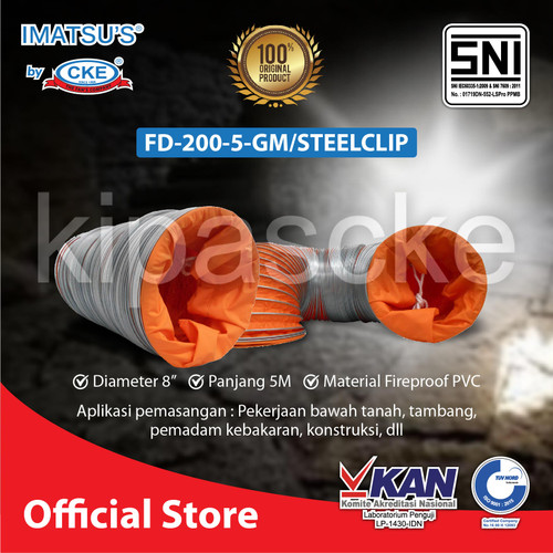 [EZM.0101219] Imatsu's Flexible Duct FD-GM-STEELCLIP 8 Inch 5 Meter Duct Hose Selang