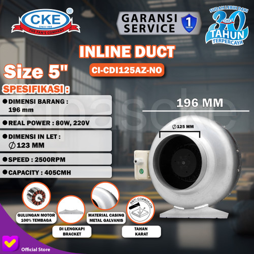 [EZM.0101235] Duct Inline CKE CI-CDI125 5 Inch Inline Fan Duct Fan Blower Hisap
