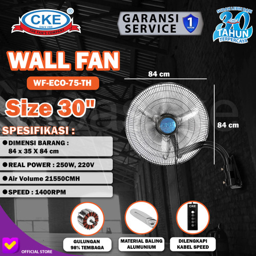 [EZM.0101260] CKE Wall Fan WF-ECO-75-TH 30 Inch Kipas Angin Dinding Tembok Rumah