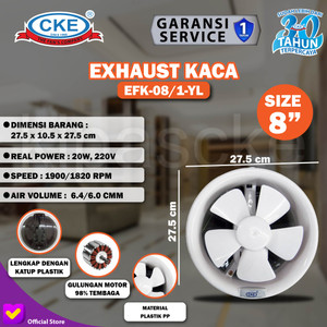 [EZM.0101321] Exhaust Fan Kaca CKE 8 Inch Rumah Toilet Dapur Restoran Udara Eksos