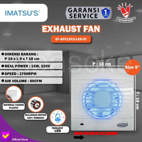 [EZM.0101326] Exhaust Fan Imatsu APC12C2 With LED 5 Inch Rumah Toilet Dapur Eksos
