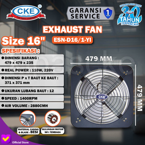 [EZM.0101351] Exhaust Fan CKE Standard DBN 16 Inch Fan Rumah Toilet Eksos