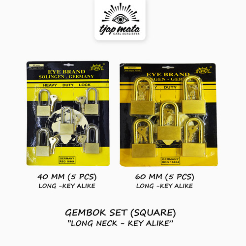 [EZM.0600207] TJAP MATA / CAP MATA Gembok Kotak (5 PCS) Leher Panjang - Keyalike