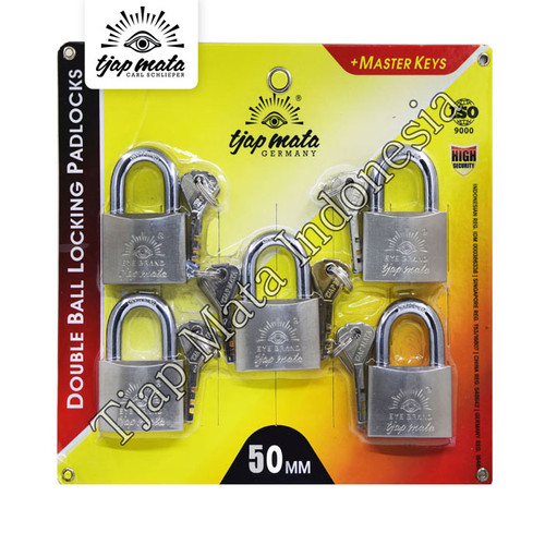 [EZM.0601690] TJAP MATA / CAP MATA Gembok (50 MM - 5 PCS), Leher Pendek & Master Key