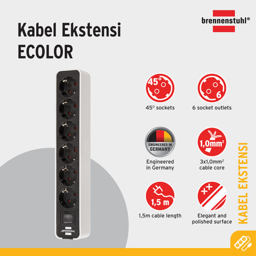 Stop Kontak Brennenstuhl Ecolor 6-Soket White dengan Switch - 20029