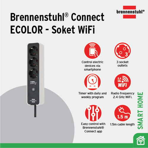 Brennenstuhl Connect Ecolor WiFi extension socket 3-way white/black