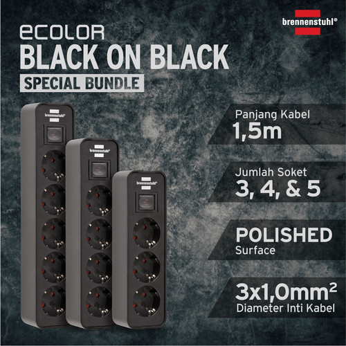 Stop Kontak Kabel Extension Brennenstuhl ECOLOR Hitam Bundle Special