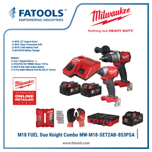 [EZM.0800090] MILWAUKEE M18 SET2AB 853PSA Duo Knight Combo Promo Drill Bit Baterai