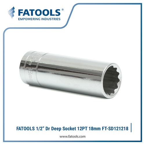 [EZM.0801778] FATOOLS SD121218 1/2" Dr Deep Socket 12PT 18mm Kunci Sock Panjang Wall