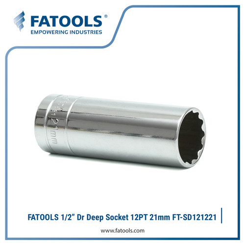 [EZM.0801775] FATOOLS SD121221 1/2" Dr Deep Socket 12PT 21mm Kunci Sock Panjang Wall