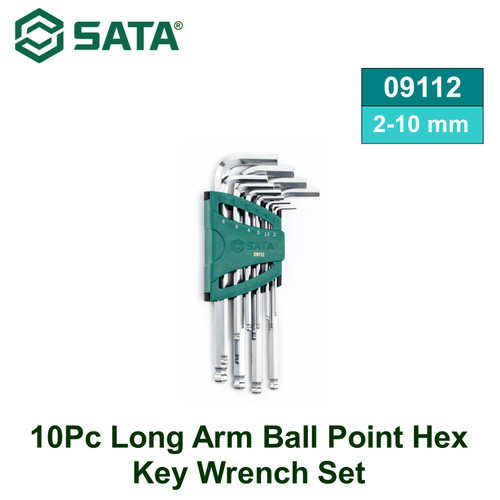 [09112] Kunci L 2-10 mm 09112 10Pc Long Arm Ball Point Hex Key Wrench Set Sata