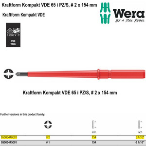 [05003446001] Mata Obeng VDE Pozidriv PZ/S 2 x 154 mm Wera 05003446001 KK VDE