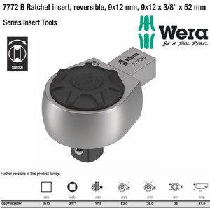 [05078636001] Ratchet Insert 3/8" x 52 mm Wera 05078636001 Reversible 9 x 12 mm